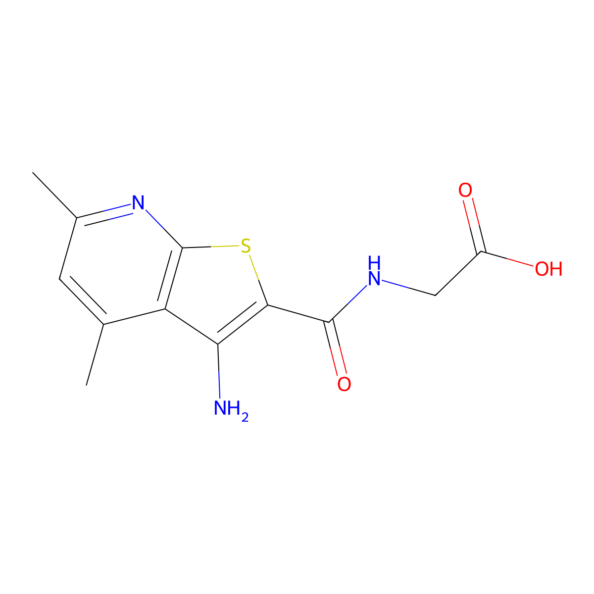 Glycine, N-[(3-amino-4,6-dimethylthieno[2,3-b]pyridin-2-yl)carbonyl]- molecular structure, CAS 128918-14-9