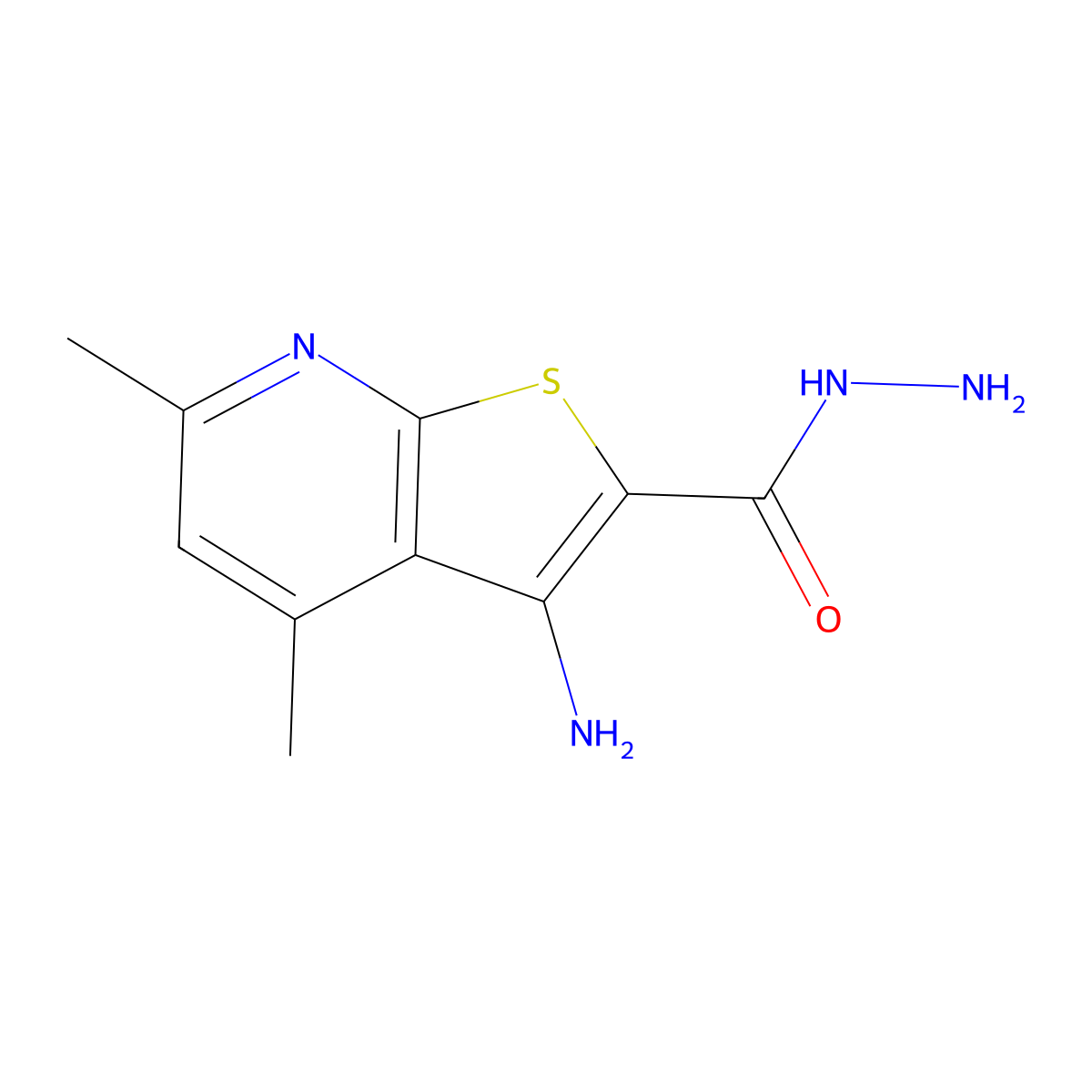 3-Amino-4,6-dimethylthieno[2,3-b]pyridine-2-carbohydrazide molecular structure, CAS 128918-28-5