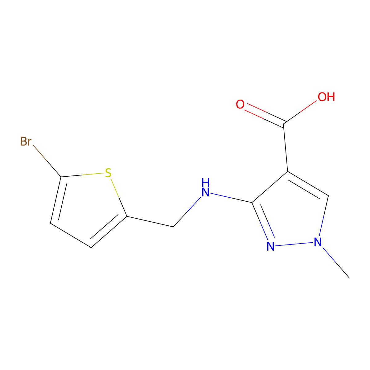 3-[[(5-Bromo-2-thienyl)methyl]amino]-1-methyl-1h-pyrazole-4-carboxylic acid molecular structure, CAS 1289189-11-2