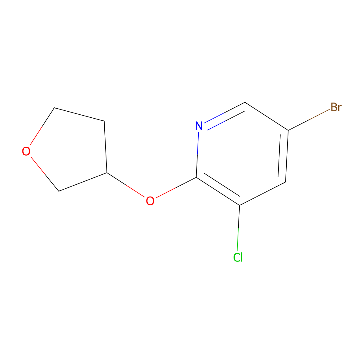 5-Bromo-3-chloro-2-[(tetrahydro-3-furanyl)oxy]pyridine molecular structure, CAS 1289210-98-5