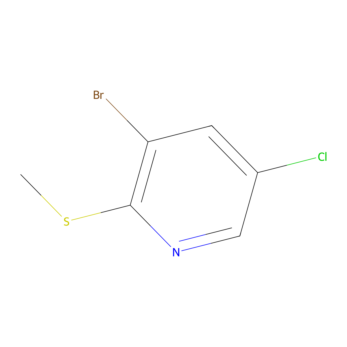 3-Bromo-5-chloro-2-(methylsulfanyl)pyridine molecular structure, CAS 1289214-24-9