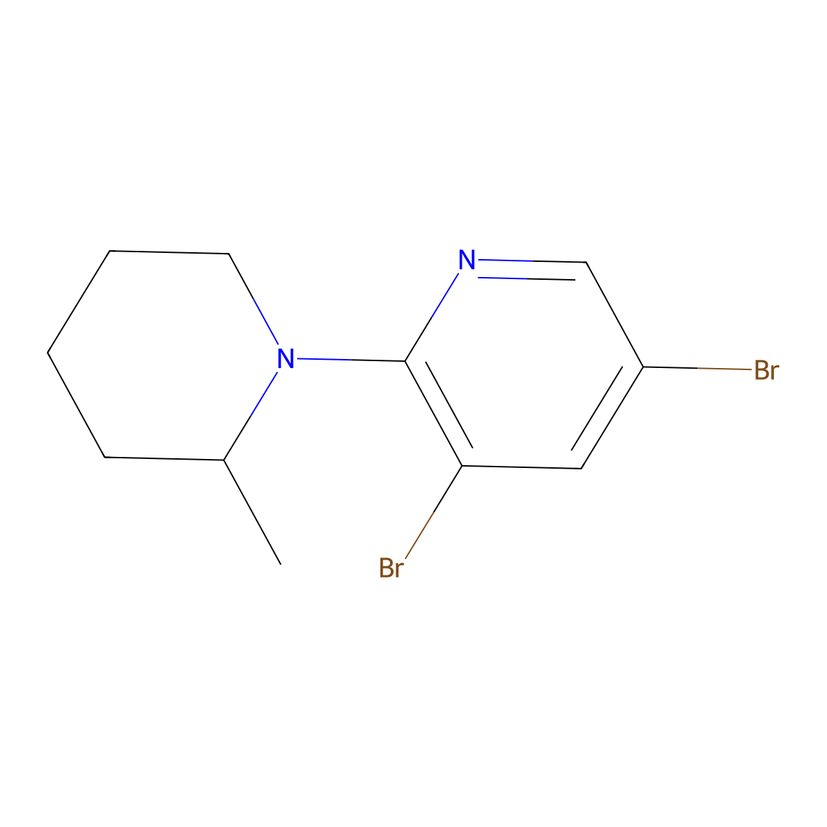3,5-Dibromo-2-(2-methylpiperidin-1-yl)pyridine molecular structure, CAS 1289214-85-2