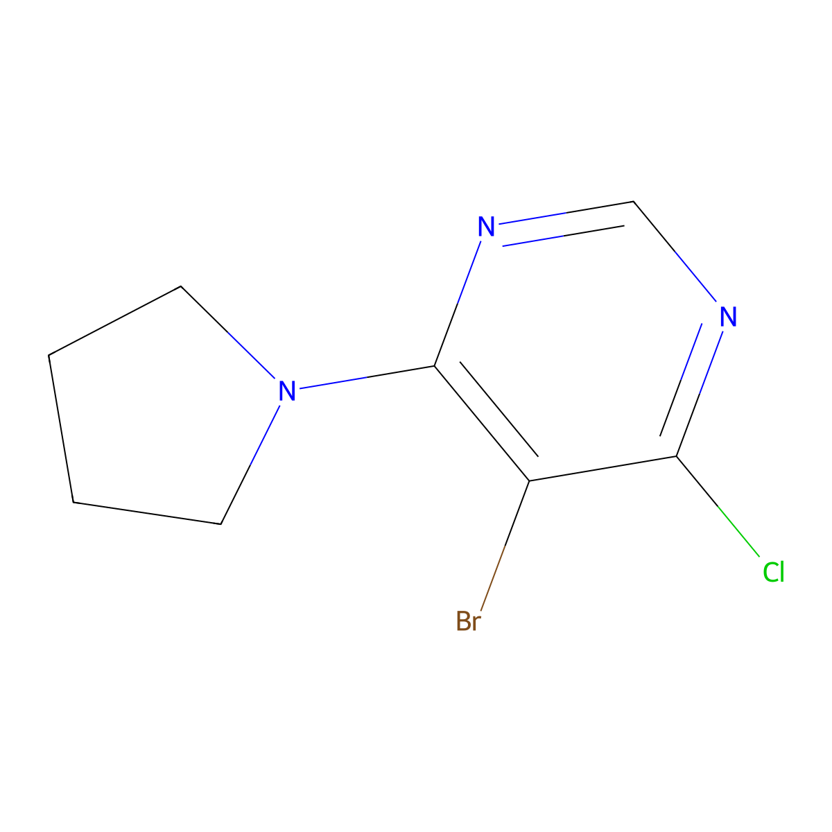 5-Bromo-4-chloro-6-(pyrrolidin-1-yl)pyrimidine molecular structure, CAS 1289216-16-5