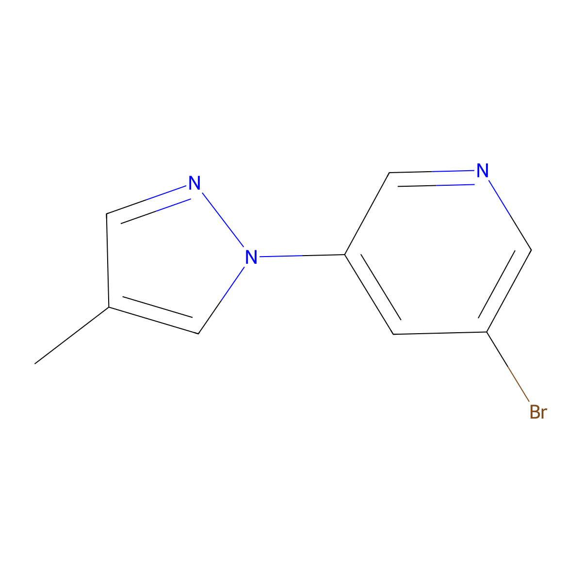 3-bromo-5-(4-methyl-1H-pyrazol-1-yl)pyridine molecular structure, CAS 1289270-48-9