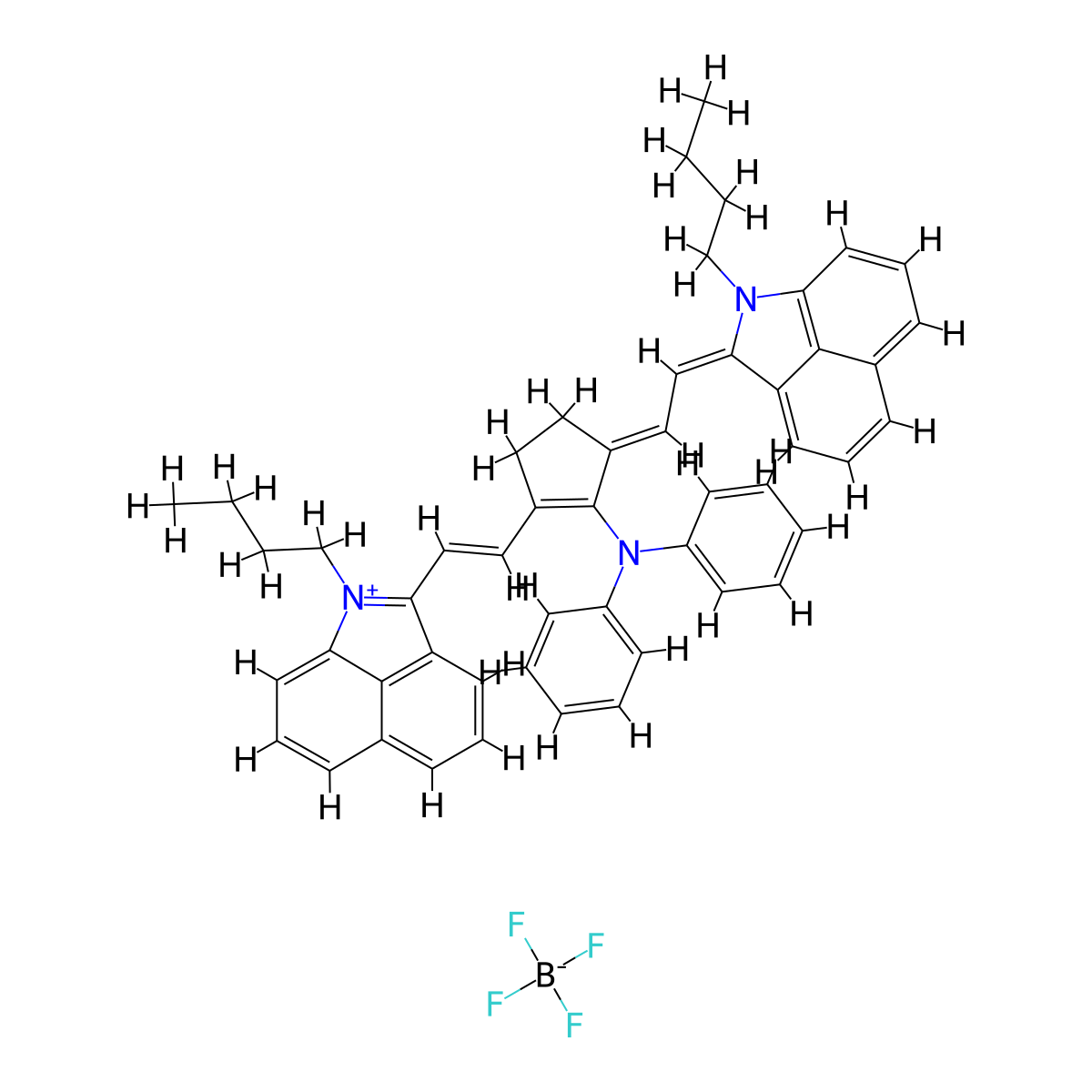 1-Butyl-2-(2-[3-[2-(1-butyl-1H-benzo[cd]indol-2-ylidene)-ethylidene]-2-diphenylamino-cyclopent-1-enyl]-vinyl)-benzo[cd]indolium tetrafluoroborate molecular structure, CAS 1289375-52-5