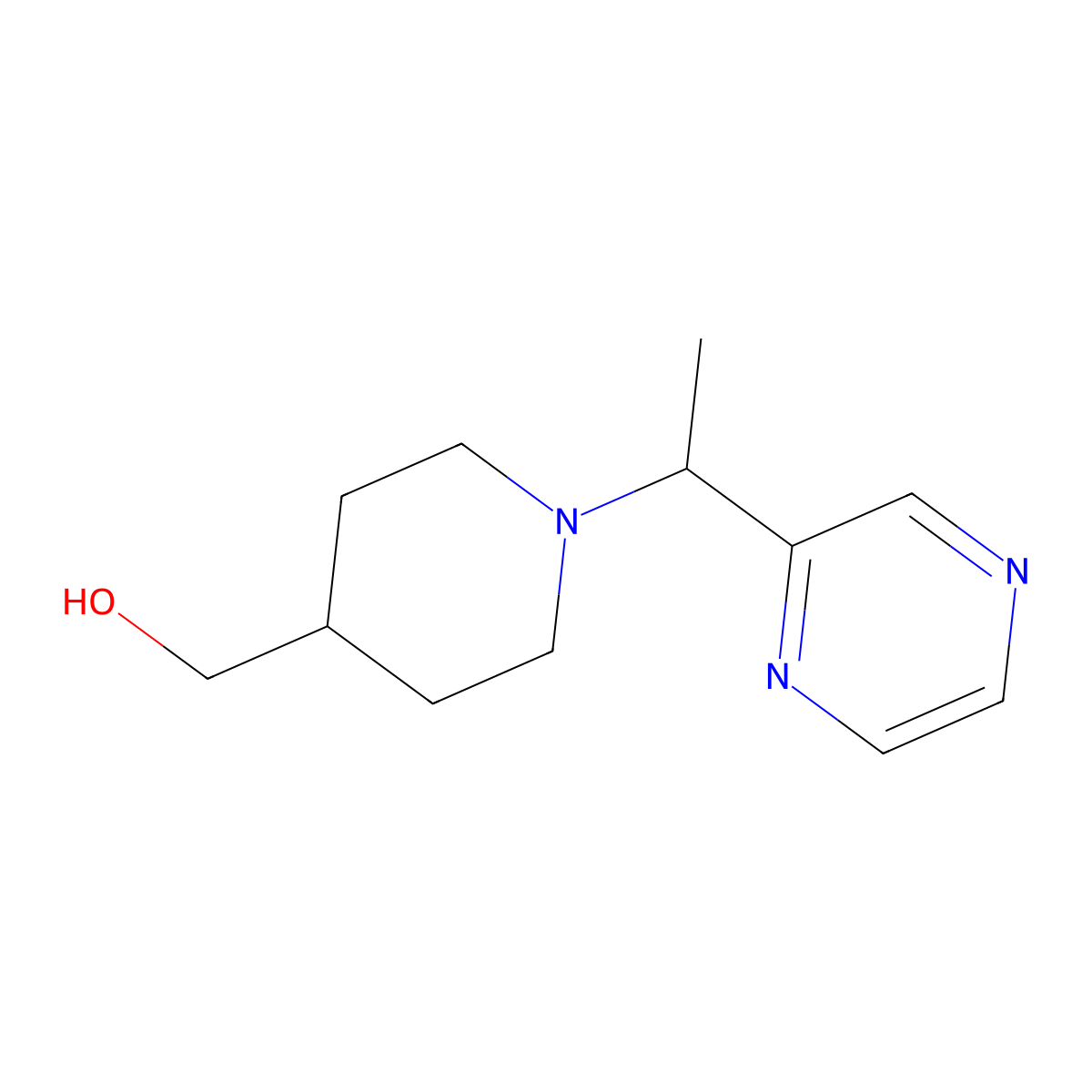 (1-(1-(Pyrazin-2-yl)ethyl)piperidin-4-yl)methanol molecular structure, CAS 1289384-63-9