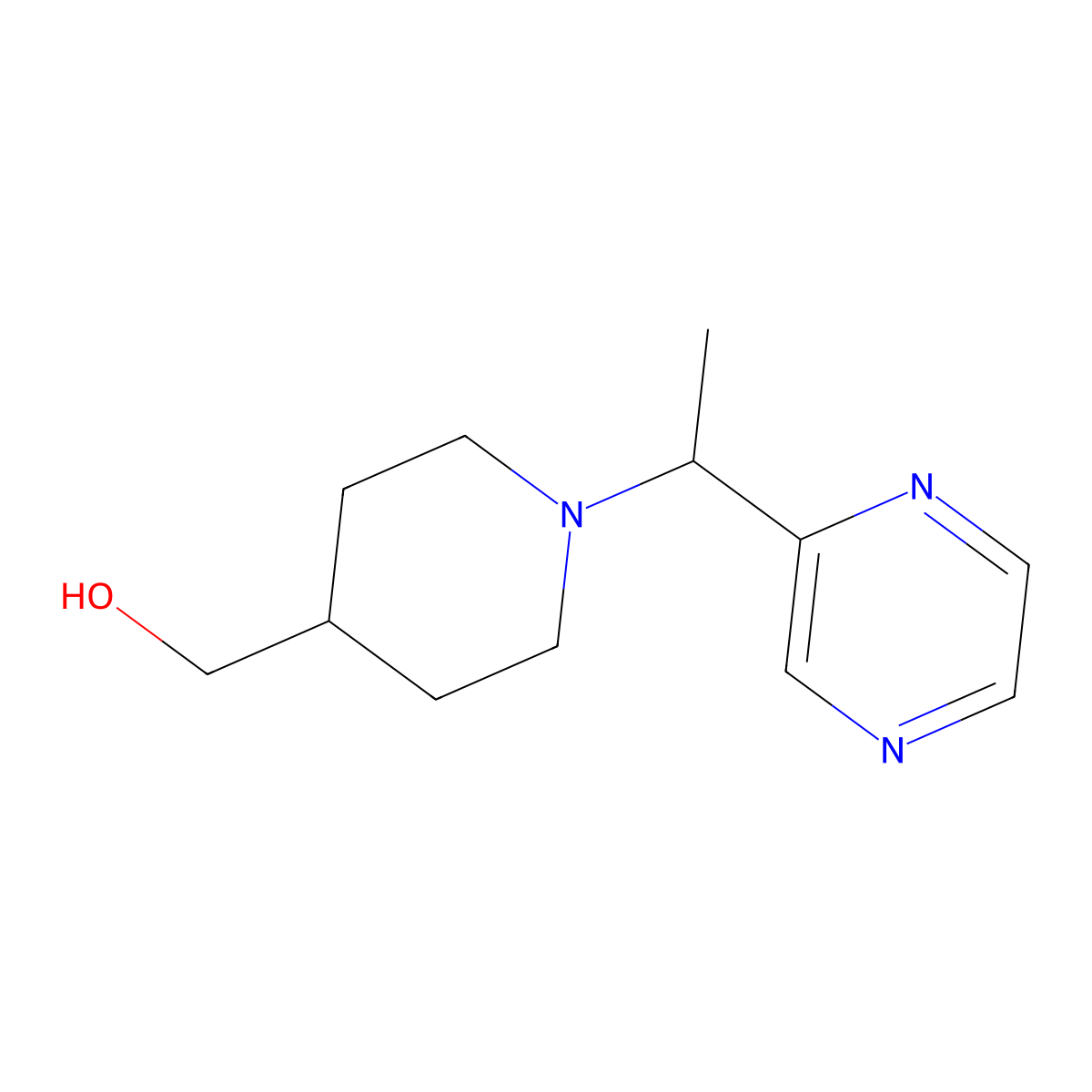 (1-(1-(Pyrazin-2-yl)ethyl)piperidin-4-yl)methanol molecular structure, CAS 1289384-63-9