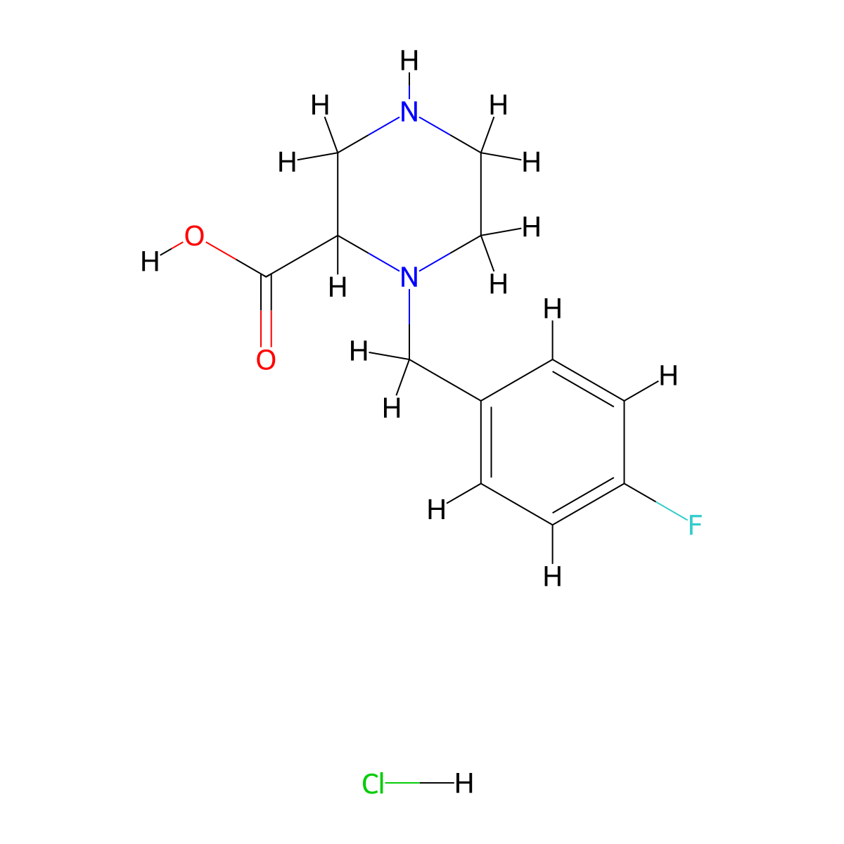 1-(4-Fluorobenzyl)piperazine-2-carboxylic acid hydrochloride molecular structure, CAS 1289384-65-1