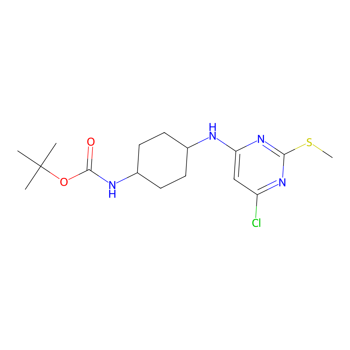 tert-Butyl (4-((6-chloro-2-(methylthio)pyrimidin-4-yl)amino)cyclohexyl)carbamate molecular structure, CAS 1289384-66-2