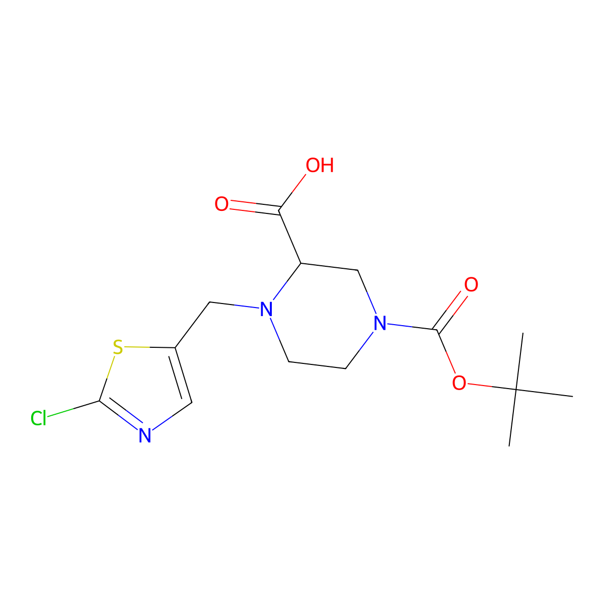 4-(tert-Butoxycarbonyl)-1-((2-chlorothiazol-5-yl)methyl)piperazine-2-carboxylic acid molecular structure, CAS 1289384-69-5