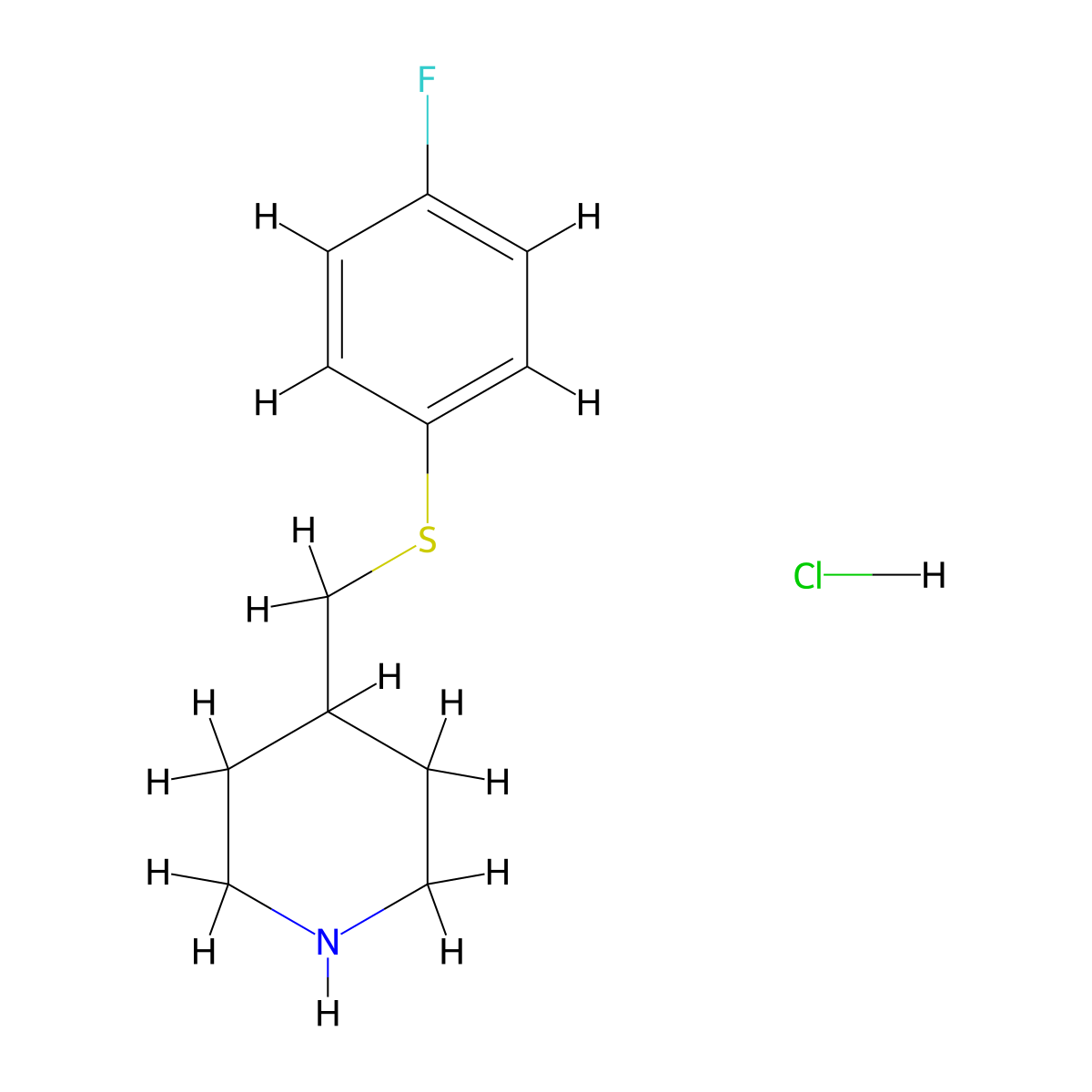 4-(((4-Fluorophenyl)thio)methyl)piperidine hydrochloride molecular structure, CAS 1289384-72-0