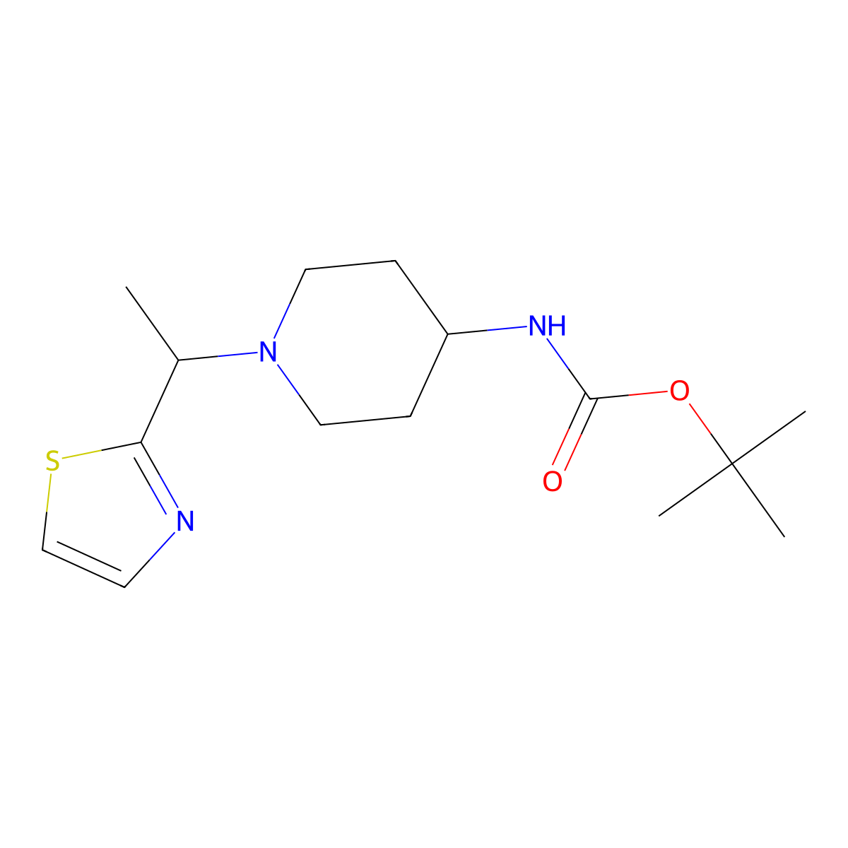 tert-Butyl (1-(1-(thiazol-2-yl)ethyl)piperidin-4-yl)carbamate molecular structure, CAS 1289384-82-2