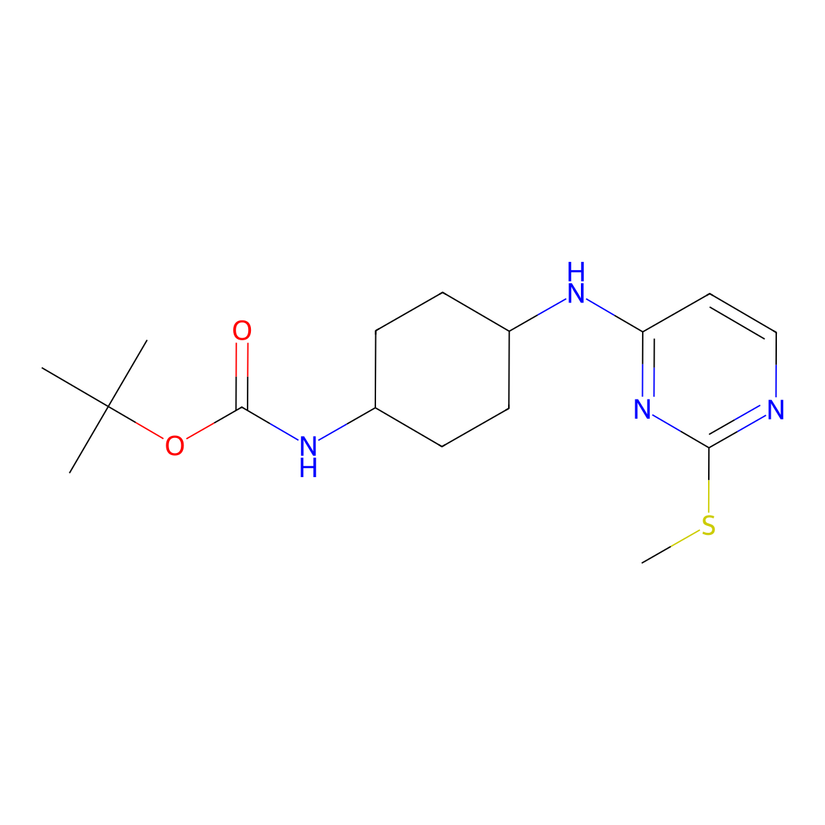 tert-Butyl (4-((2-(methylthio)pyrimidin-4-yl)amino)cyclohexyl)carbamate molecular structure, CAS 1289384-85-5