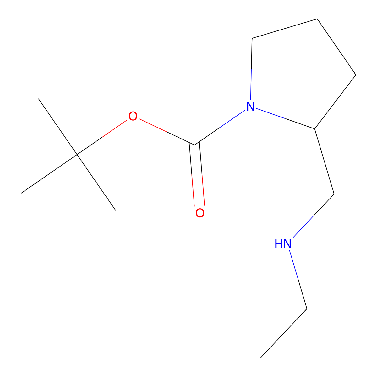 tert-Butyl 2-[(ethylamino)methyl]pyrrolidine-1-carboxylate molecular structure, CAS 1289385-02-9