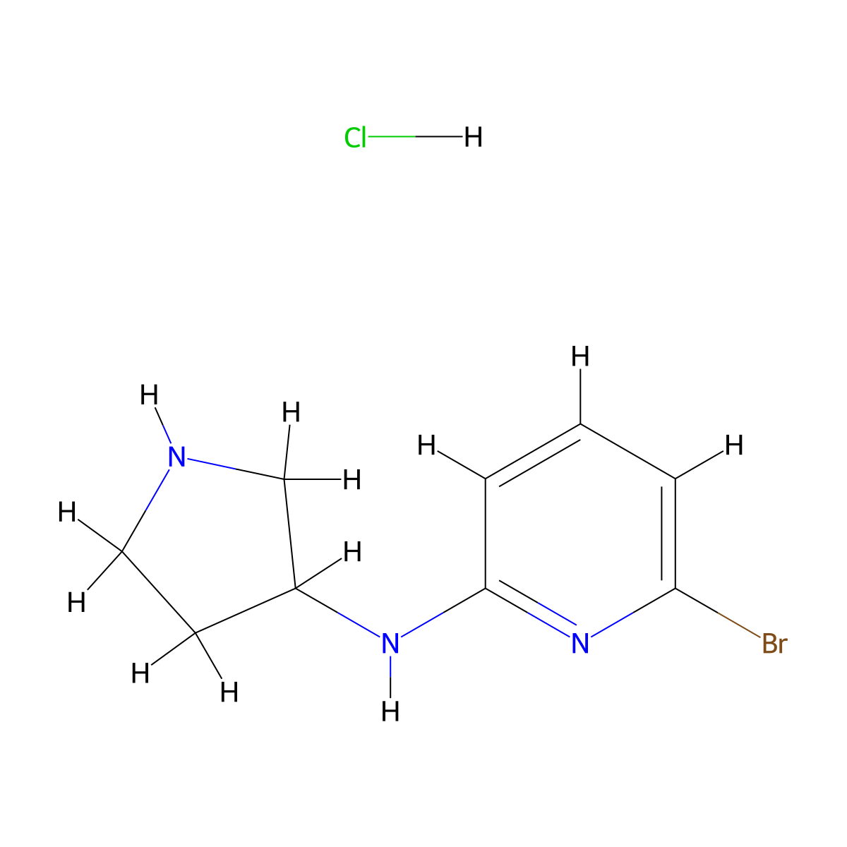 (6-Bromo-pyridin-2-yl)-pyrrolidin-3-yl-amine hydrochloride molecular structure, CAS 1289385-17-6