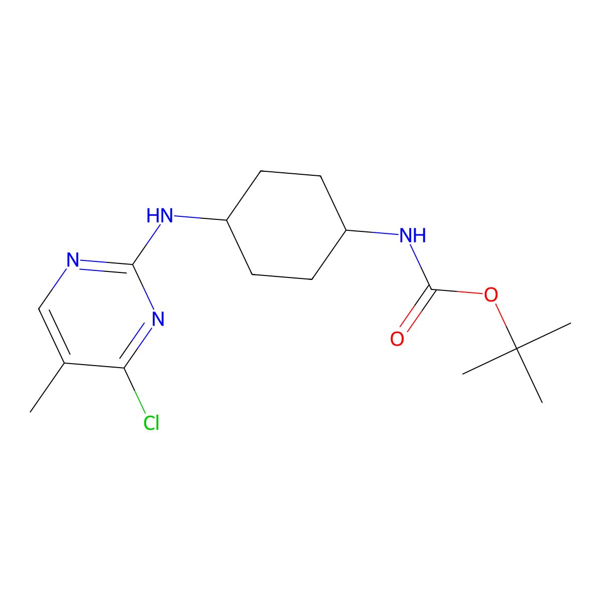tert-Butyl (4-((4-chloro-5-methylpyrimidin-2-yl)amino)cyclohexyl)carbamate molecular structure, CAS 1289385-37-0