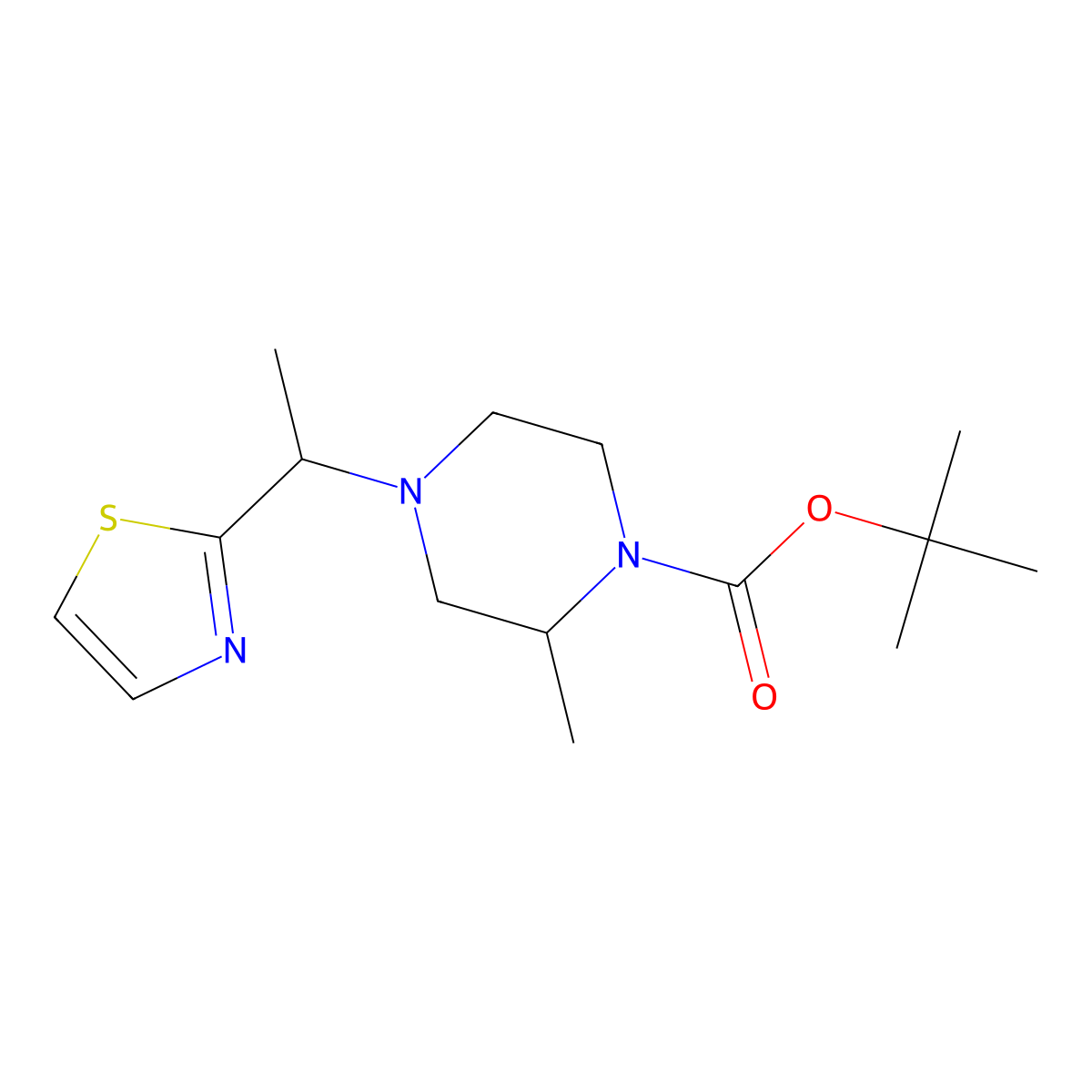 tert-Butyl 2-methyl-4-(1-(thiazol-2-yl)ethyl)piperazine-1-carboxylate molecular structure, CAS 1289385-40-5
