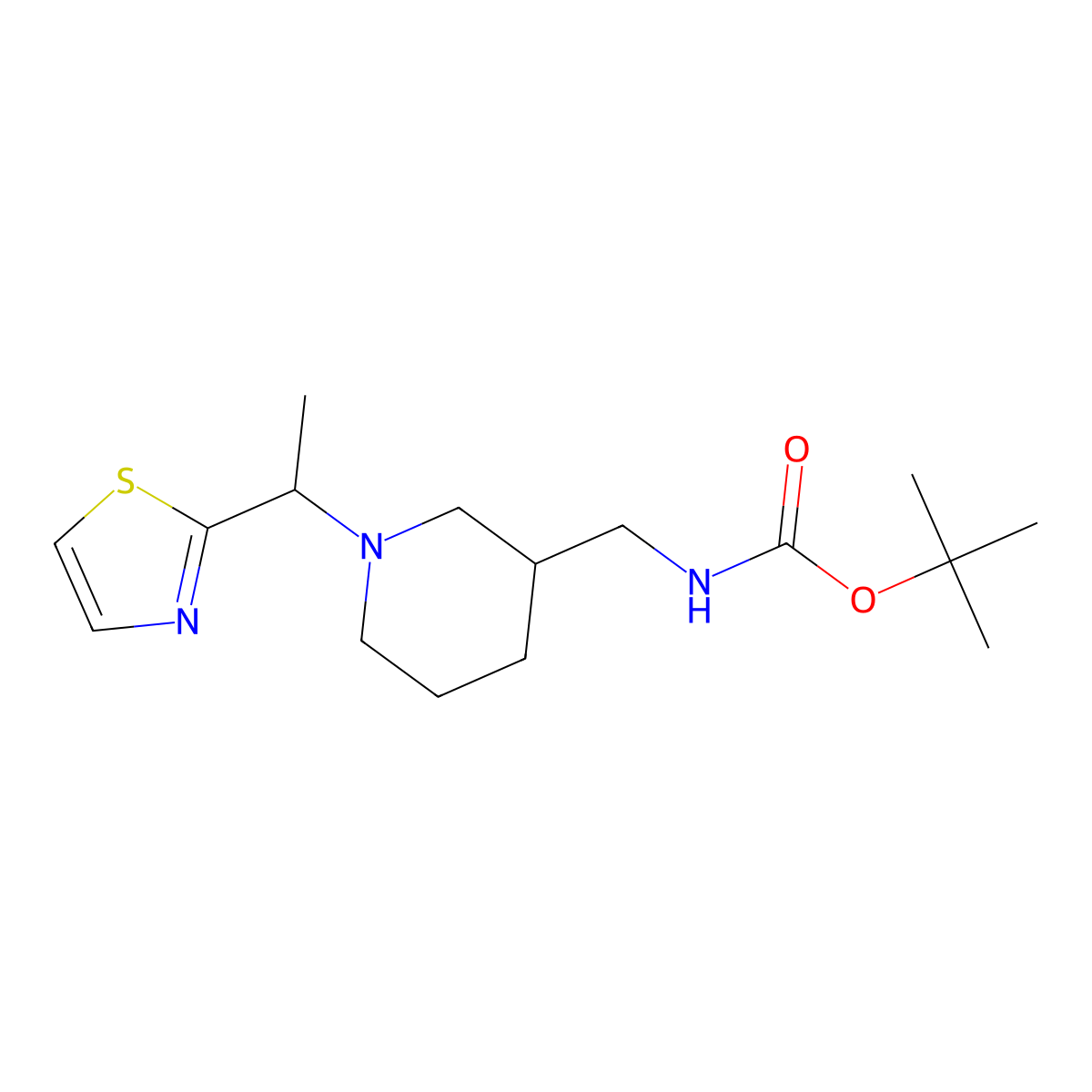 tert-Butyl ((1-(1-(thiazol-2-yl)ethyl)piperidin-3-yl)methyl)carbamate molecular structure, CAS 1289385-56-3