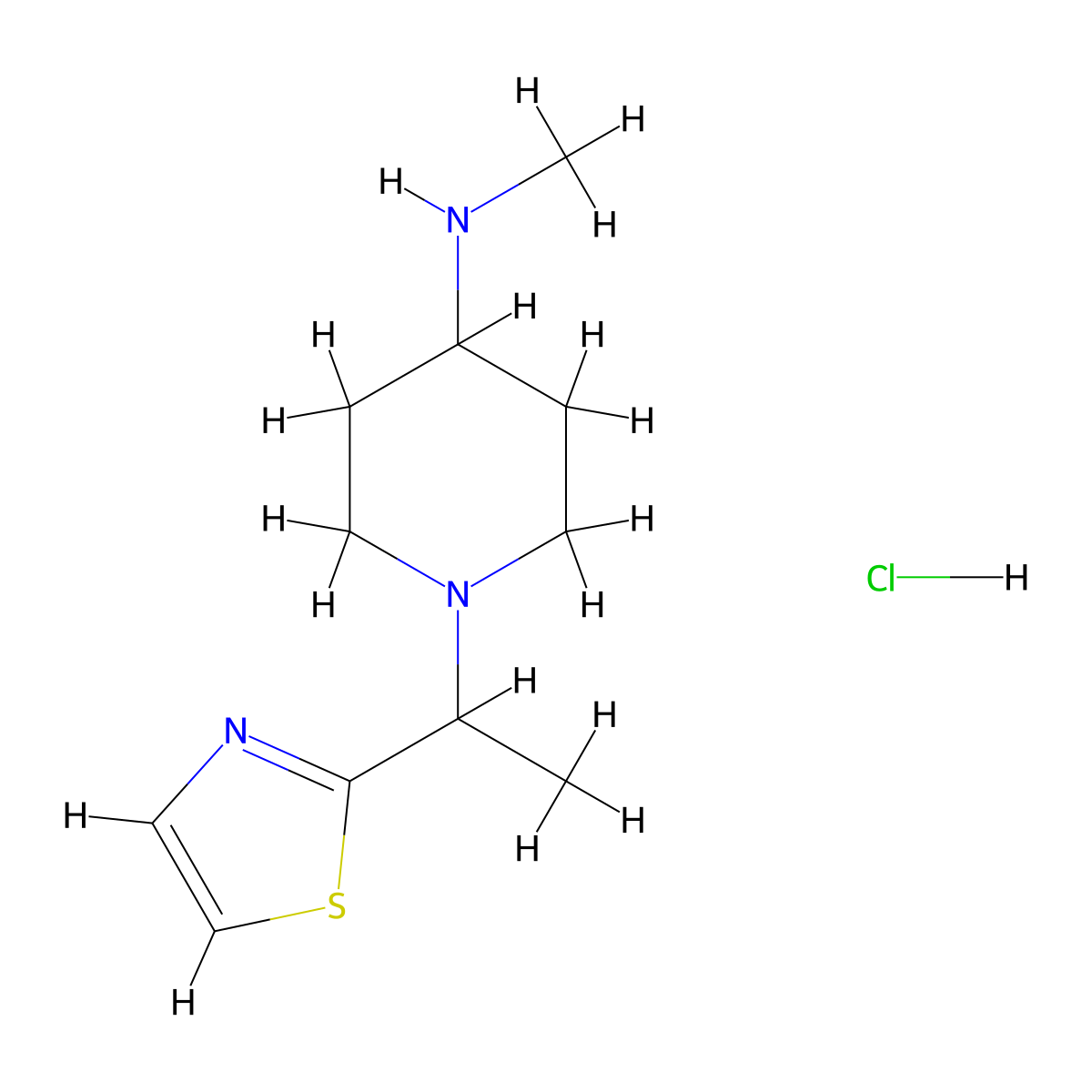 N-Methyl-1-(1-(thiazol-2-yl)ethyl)piperidin-4-amine hydrochloride molecular structure, CAS 1289385-60-9