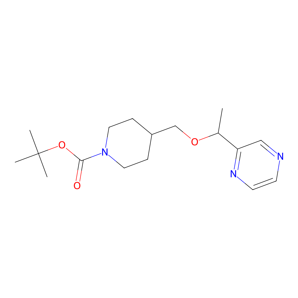 tert-Butyl 4-((1-(pyrazin-2-yl)ethoxy)methyl)piperidine-1-carboxylate molecular structure, CAS 1289385-77-8