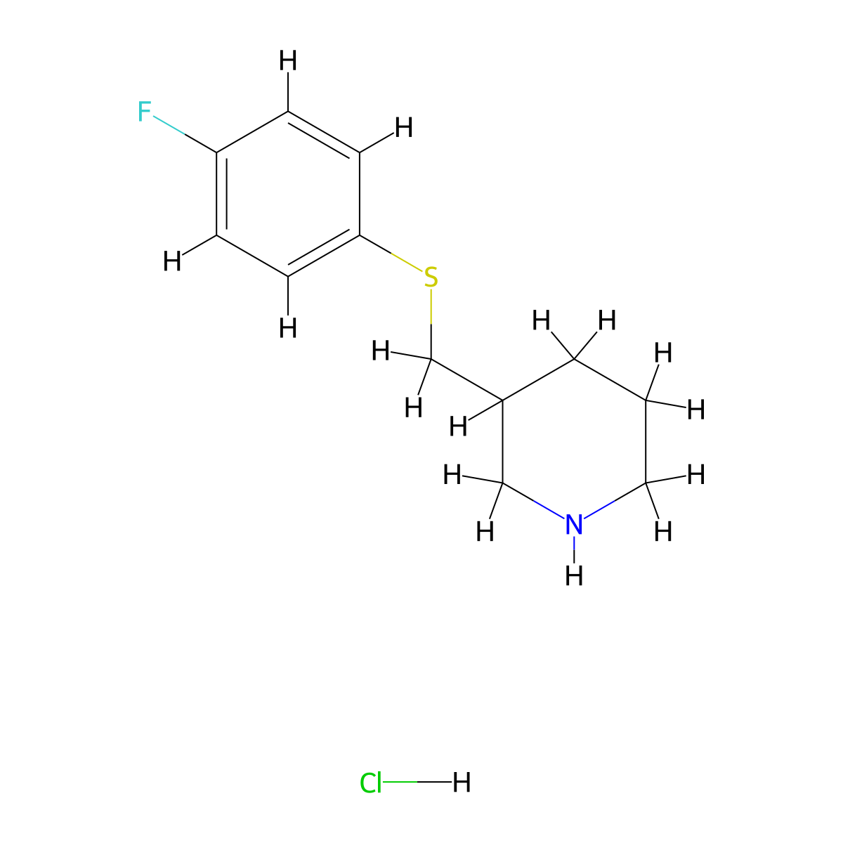 3-(((4-Fluorophenyl)thio)methyl)piperidine hydrochloride molecular structure, CAS 1289385-78-9