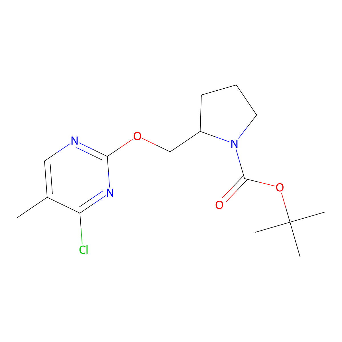 tert-Butyl 2-(((4-chloro-5-methylpyrimidin-2-yl)oxy)methyl)pyrrolidine-1-carboxylate molecular structure, CAS 1289385-82-5