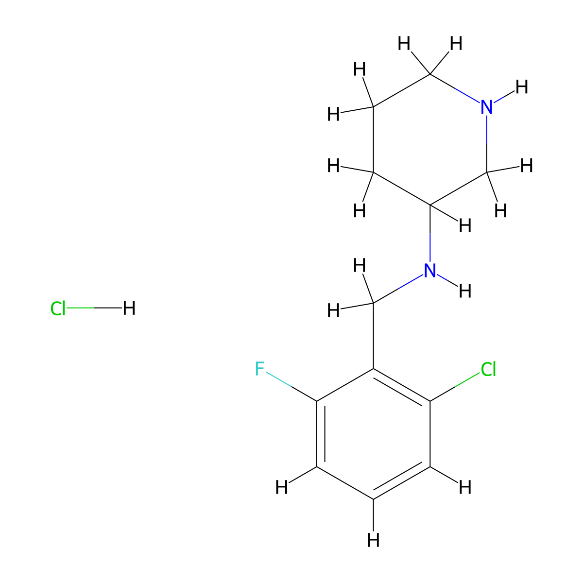 (2-Chloro-6-fluoro-benzyl)-piperidin-3-yl-amine hydrochloride molecular structure, CAS 1289385-83-6
