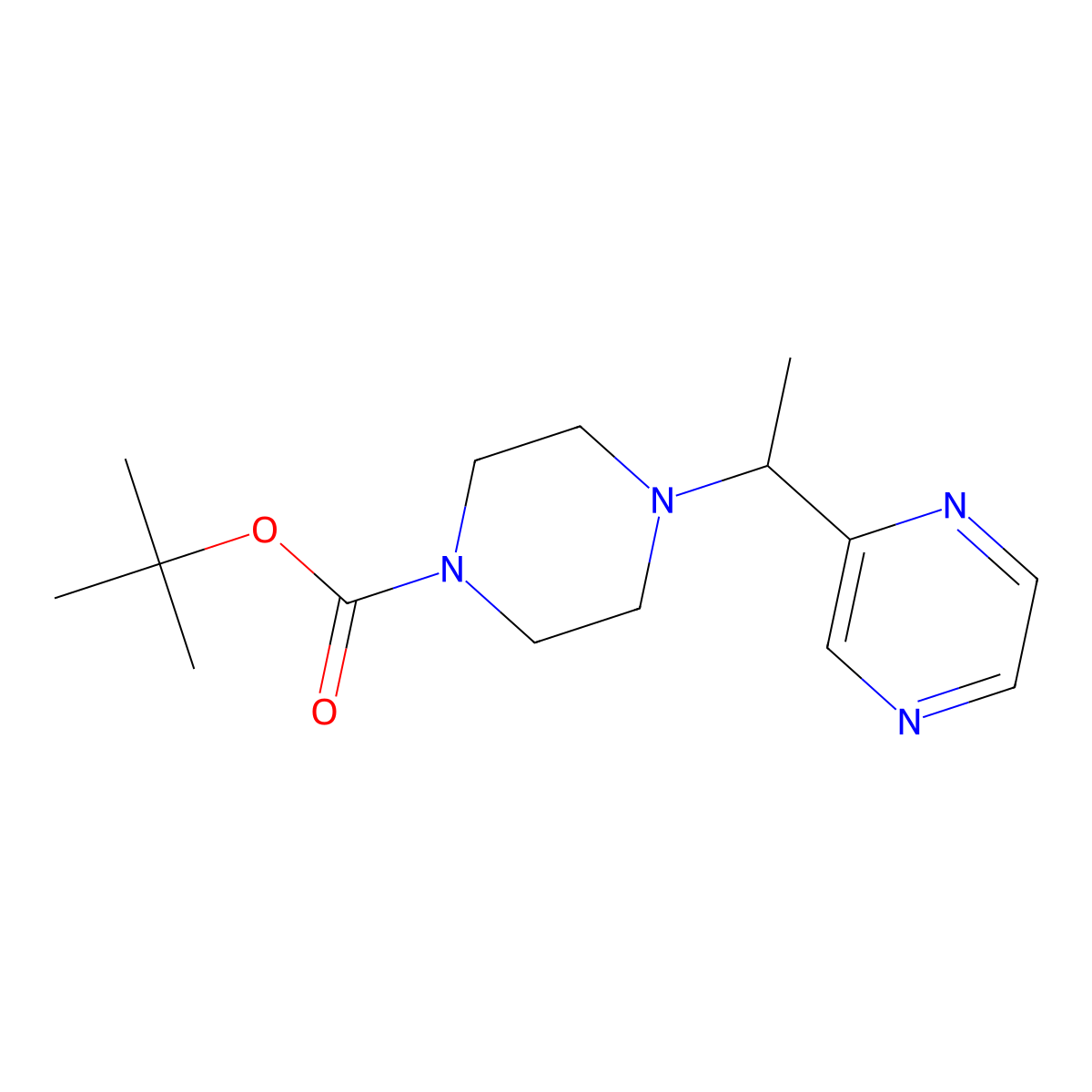 tert-Butyl 4-(1-(pyrazin-2-yl)ethyl)piperazine-1-carboxylate molecular structure, CAS 1289386-02-2