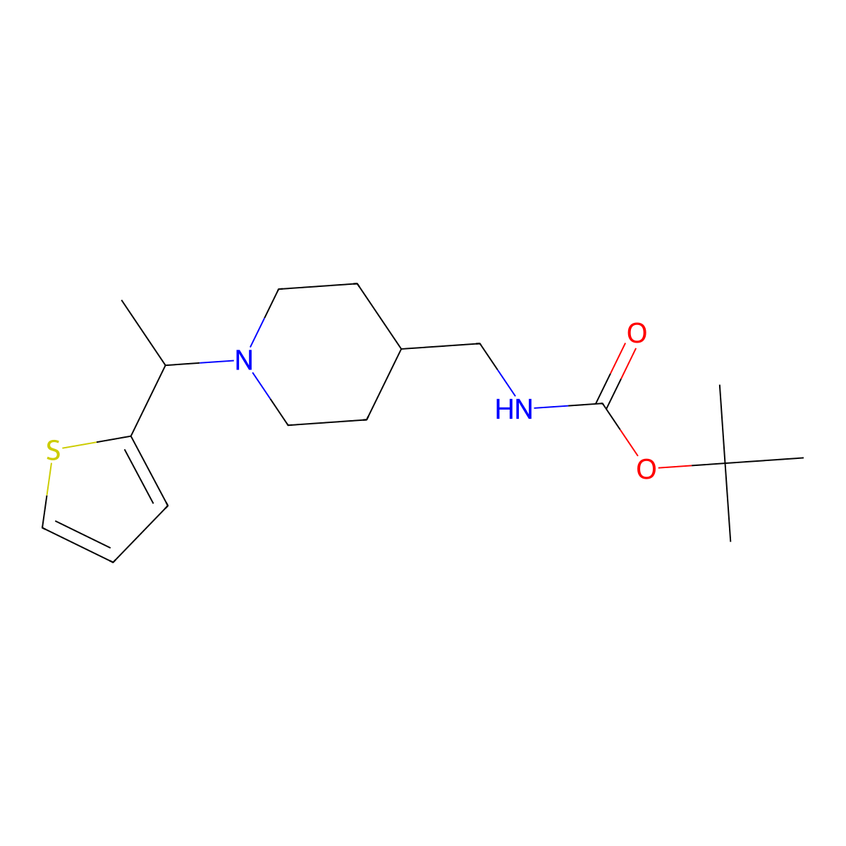 tert-Butyl ((1-(1-(thiophen-2-yl)ethyl)piperidin-4-yl)methyl)carbamate molecular structure, CAS 1289386-15-7