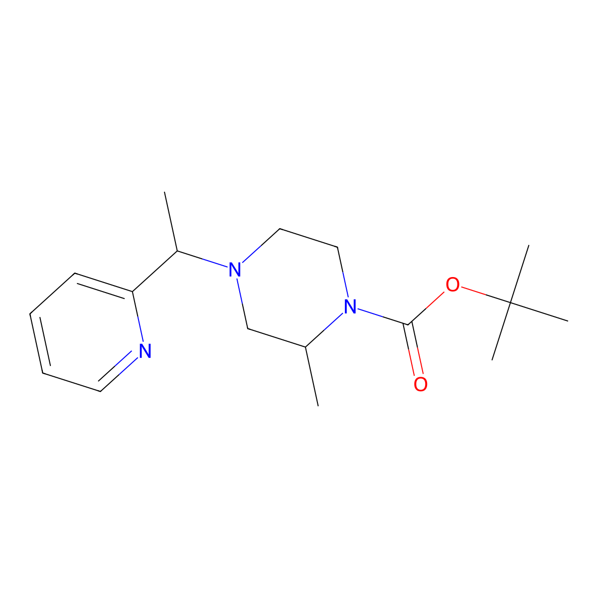 tert-Butyl 2-methyl-4-(1-(pyridin-2-yl)ethyl)piperazine-1-carboxylate molecular structure, CAS 1289386-27-1