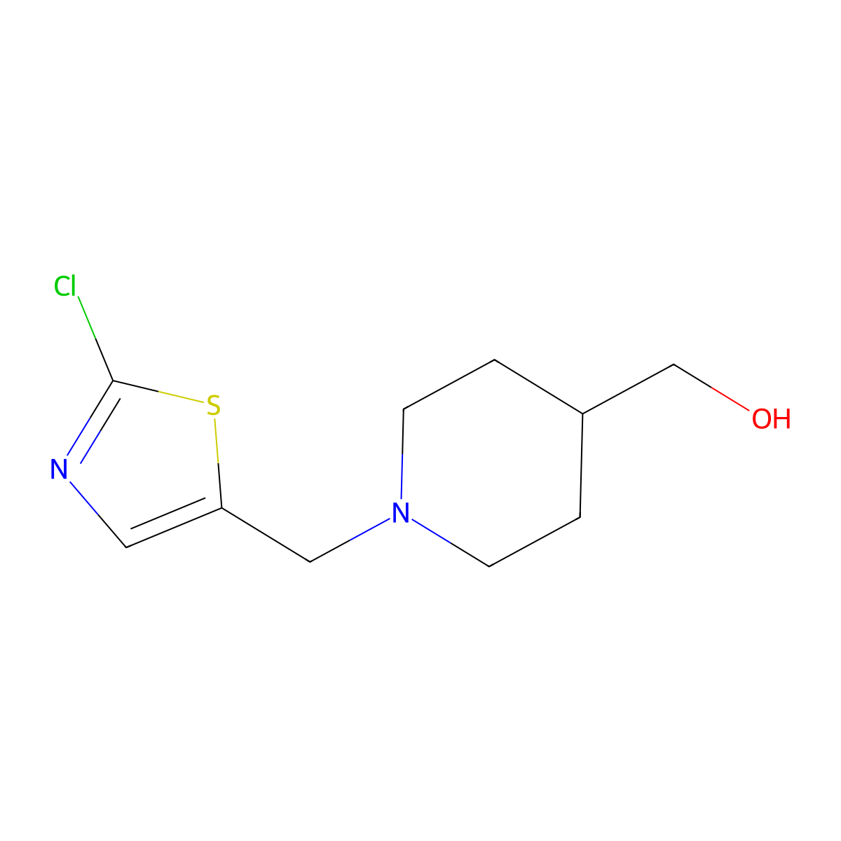 (1-((2-Chlorothiazol-5-yl)methyl)piperidin-4-yl)methanol molecular structure, CAS 1289386-73-7