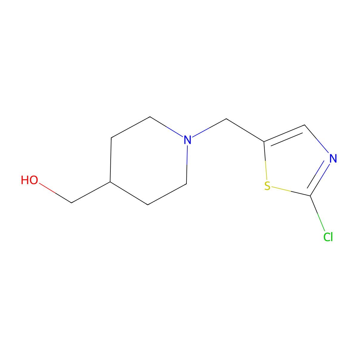 (1-((2-Chlorothiazol-5-yl)methyl)piperidin-4-yl)methanol molecular structure, CAS 1289386-73-7