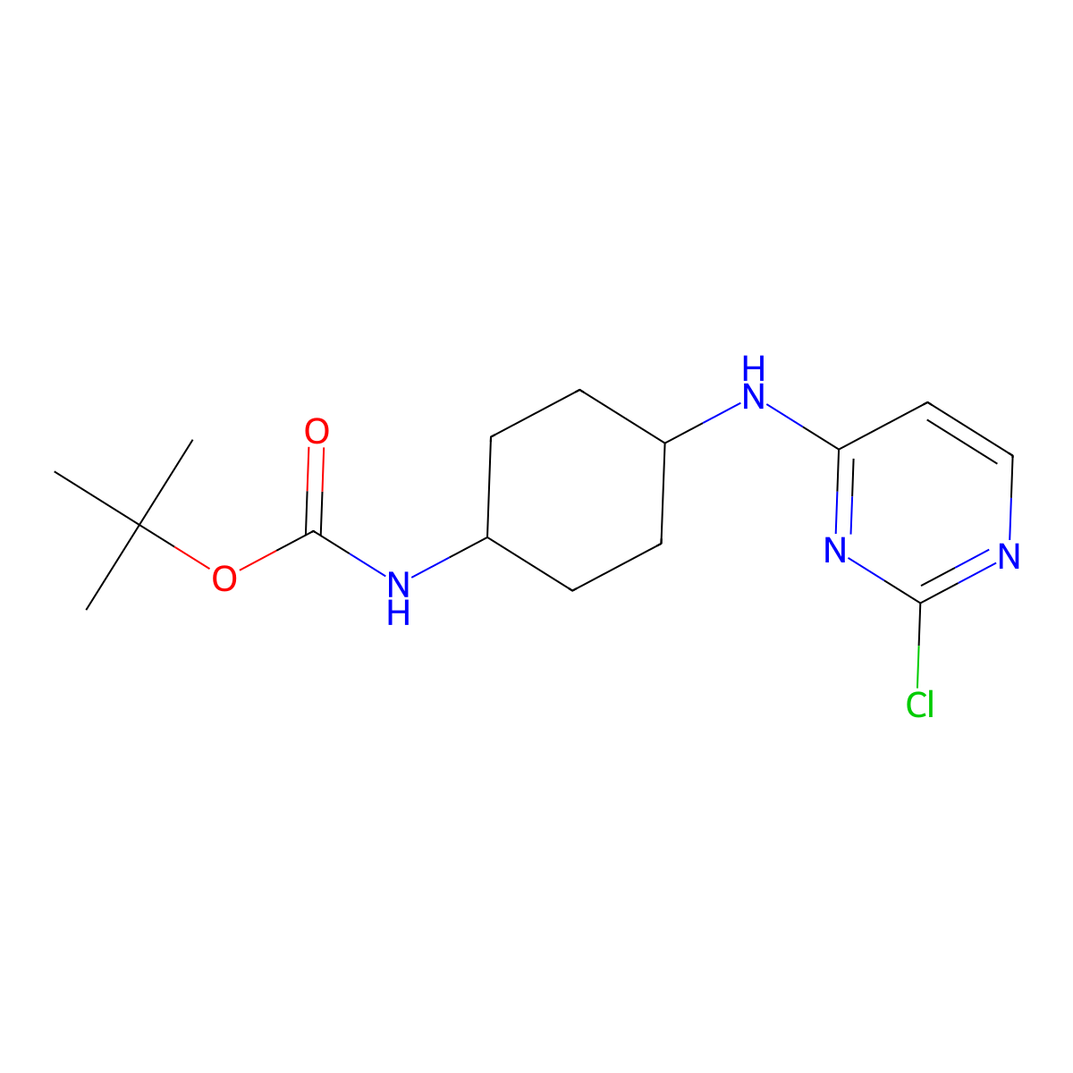 tert-Butyl (trans-4-((2-chloropyrimidin-4-yl)amino)cyclohexyl)carbamate molecular structure, CAS 1289386-80-6