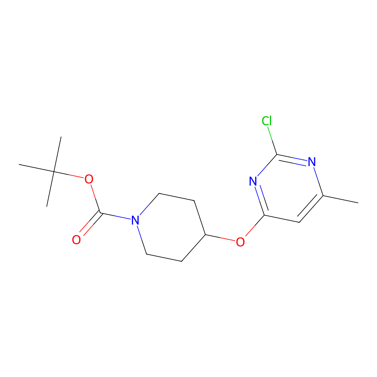 tert-Butyl 4-((2-chloro-6-methylpyrimidin-4-yl)oxy)piperidine-1-carboxylate molecular structure, CAS 1289386-94-2