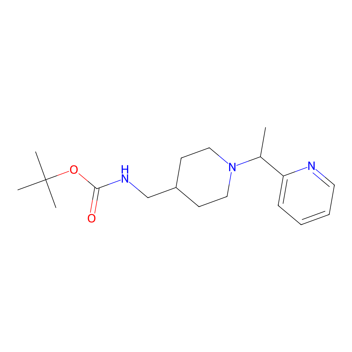 tert-Butyl ((1-(1-(pyridin-2-yl)ethyl)piperidin-4-yl)methyl)carbamate molecular structure, CAS 1289387-06-9