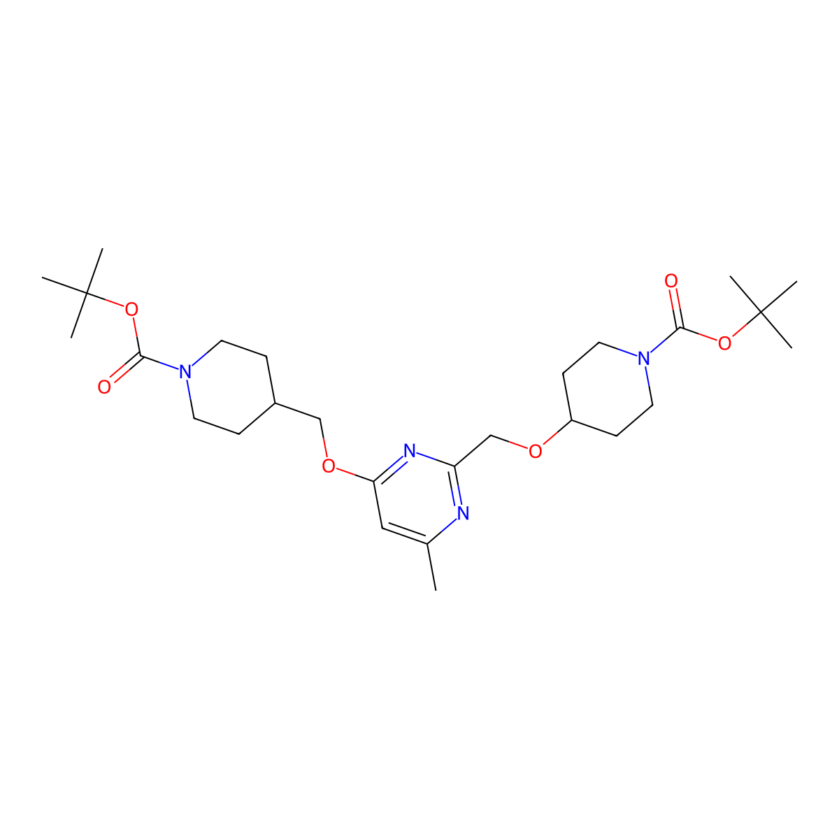 tert-Butyl 4-((4-((1-(tert-butoxycarbonyl)piperidin-4-yl)methoxy)-6-methylpyrimidin-2-yl)methoxy)piperidine-1-carboxylate molecular structure, CAS 1289387-16-1