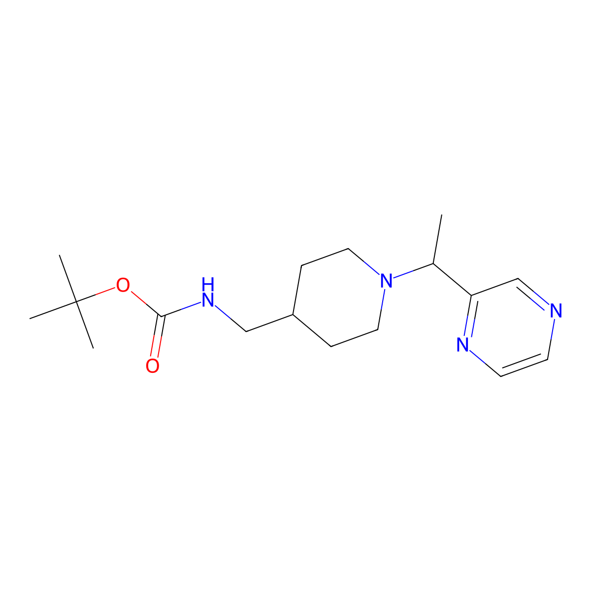 tert-Butyl ((1-(1-(pyrazin-2-yl)ethyl)piperidin-4-yl)methyl)carbamate molecular structure, CAS 1289387-59-2