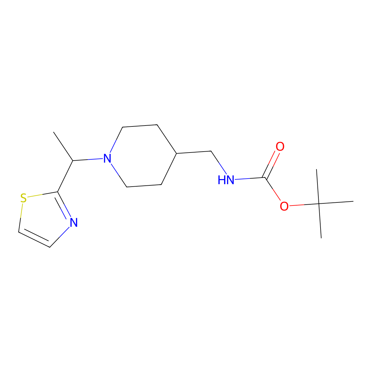 tert-Butyl ((1-(1-(thiazol-2-yl)ethyl)piperidin-4-yl)methyl)carbamate molecular structure, CAS 1289387-75-2