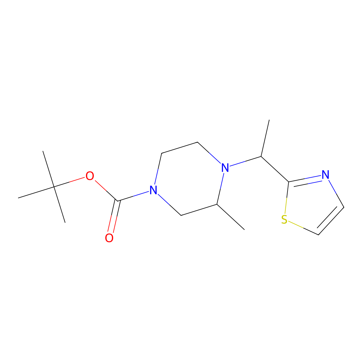 tert-Butyl 3-methyl-4-(1-(thiazol-2-yl)ethyl)piperazine-1-carboxylate molecular structure, CAS 1289387-83-2