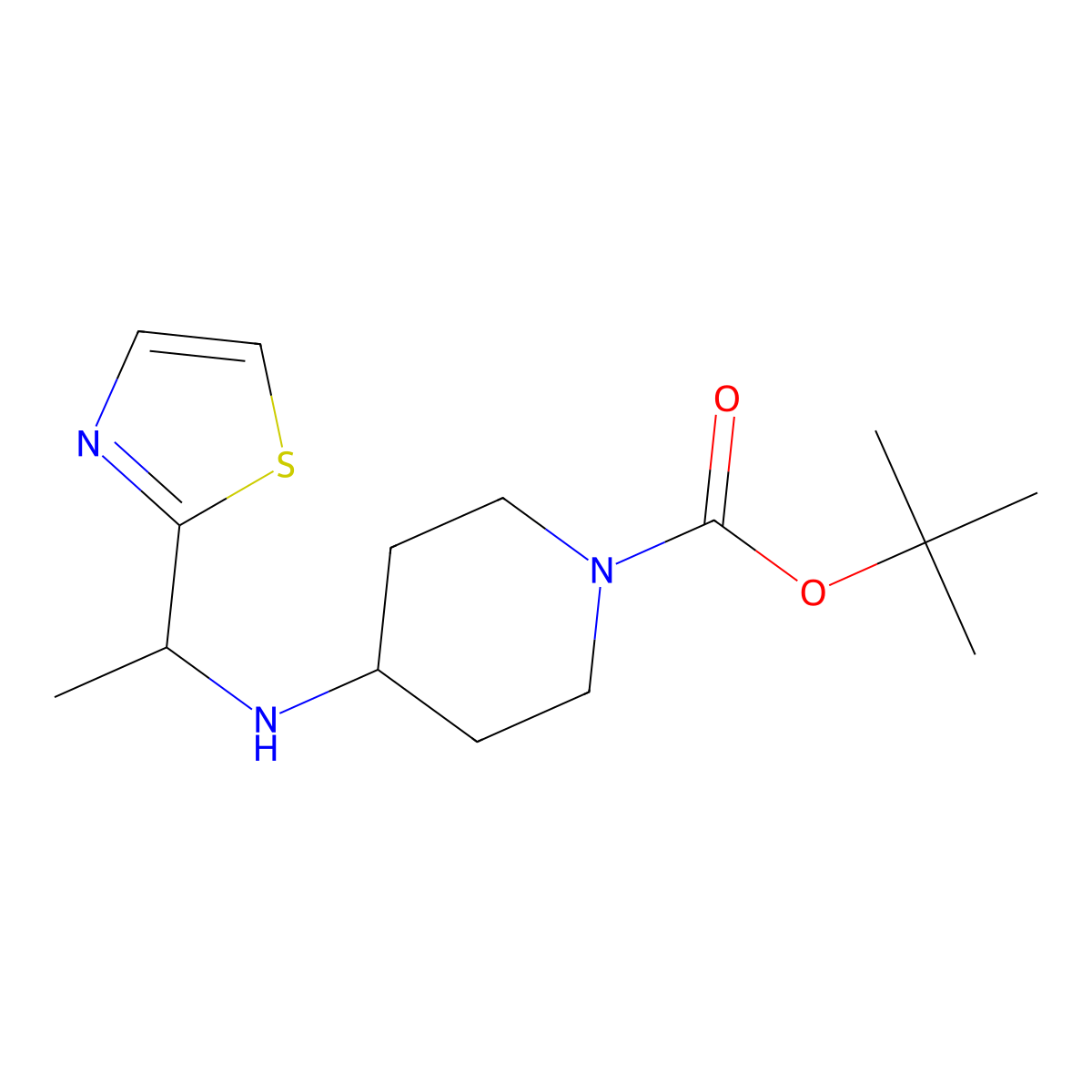 tert-Butyl 4-((1-(thiazol-2-yl)ethyl)amino)piperidine-1-carboxylate molecular structure, CAS 1289387-85-4