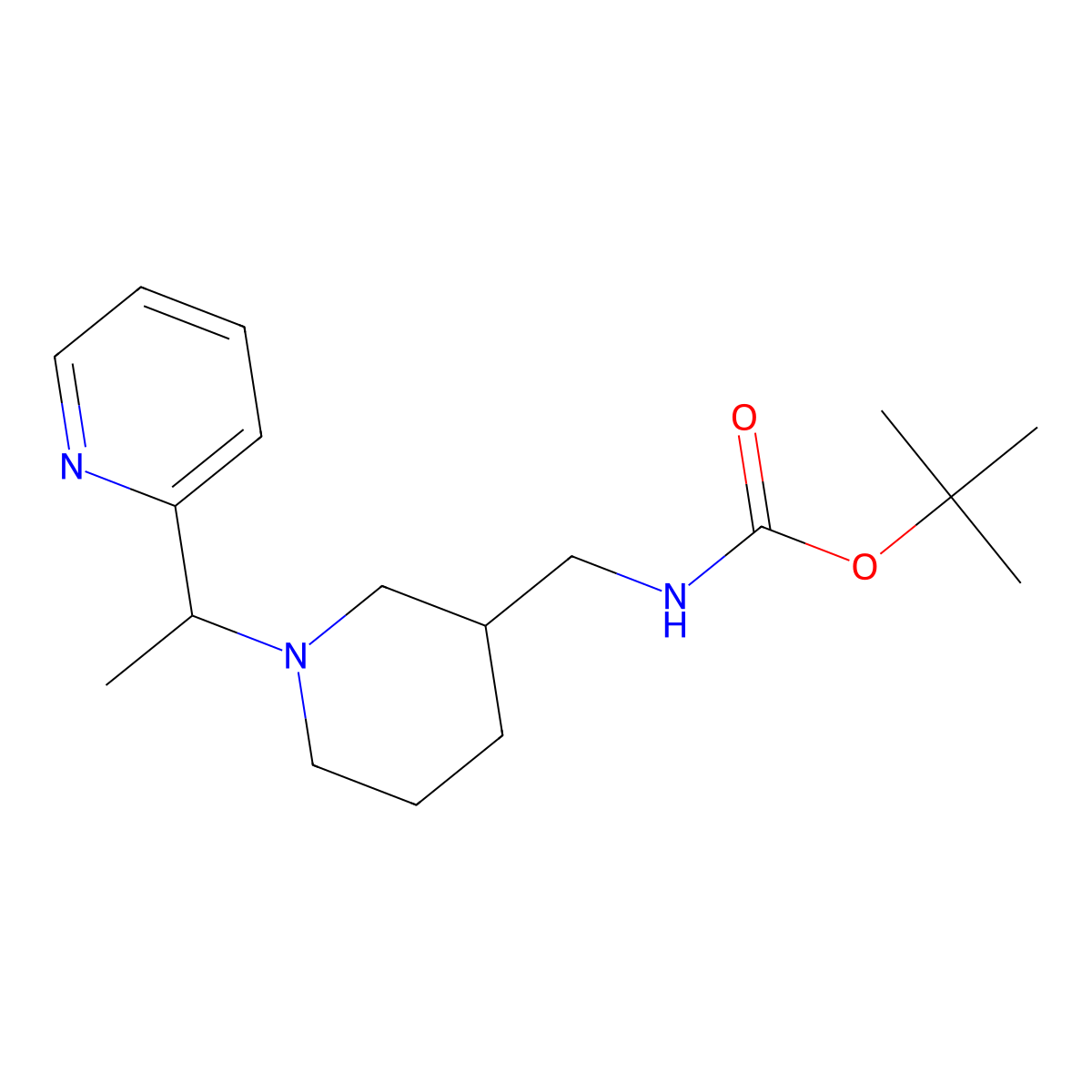 tert-Butyl ((1-(1-(pyridin-2-yl)ethyl)piperidin-3-yl)methyl)carbamate molecular structure, CAS 1289388-10-8