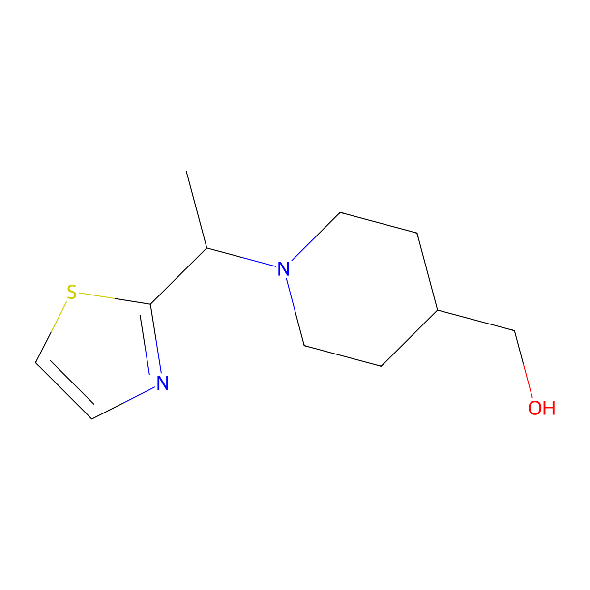 (1-(1-(Thiazol-2-yl)ethyl)piperidin-4-yl)methanol molecular structure, CAS 1289388-12-0