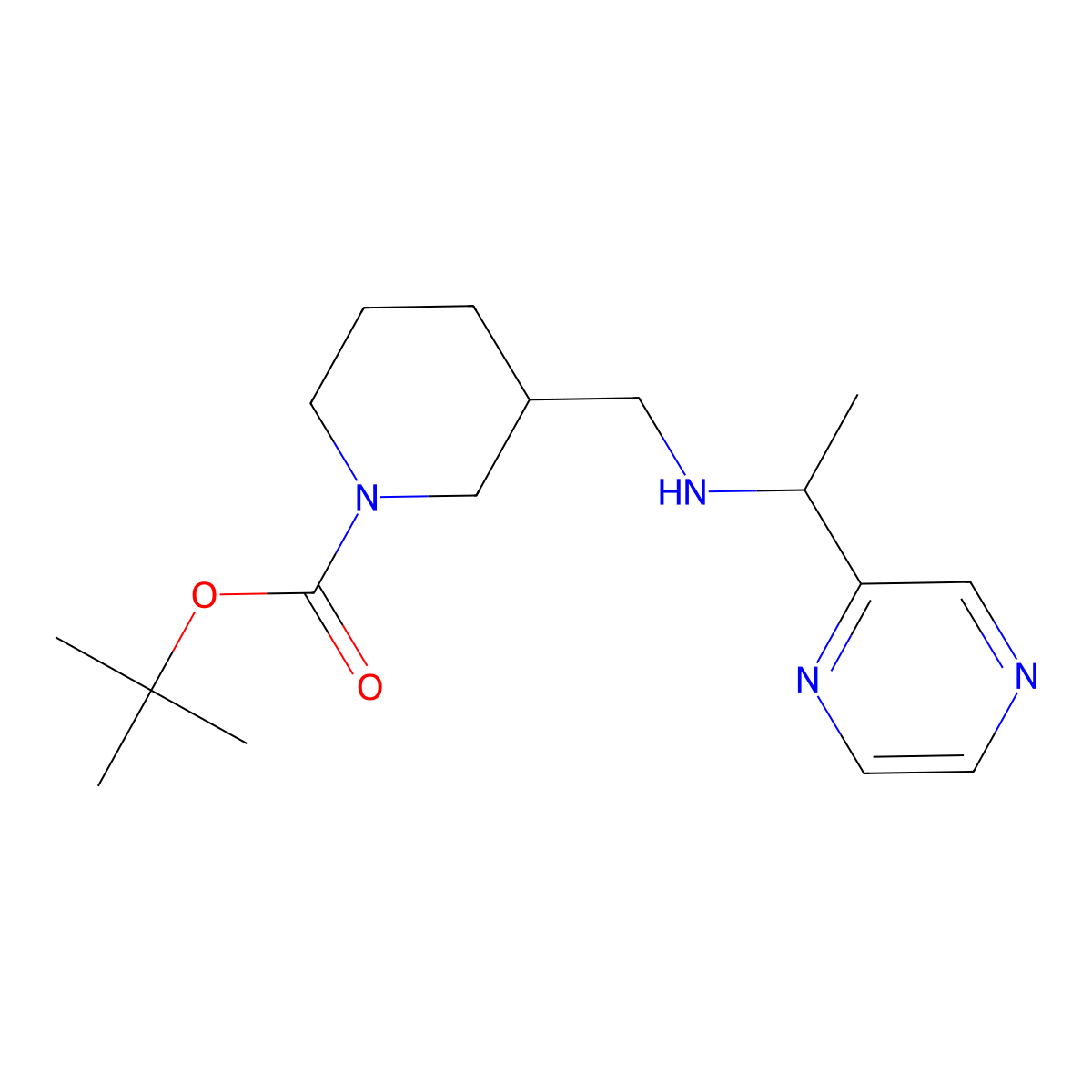 tert-Butyl 3-(((1-(pyrazin-2-yl)ethyl)amino)methyl)piperidine-1-carboxylate molecular structure, CAS 1289388-16-4