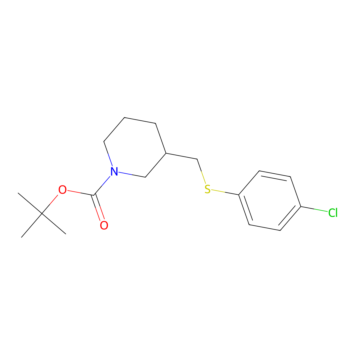 tert-Butyl 3-(((4-chlorophenyl)thio)methyl)piperidine-1-carboxylate molecular structure, CAS 1289388-17-5