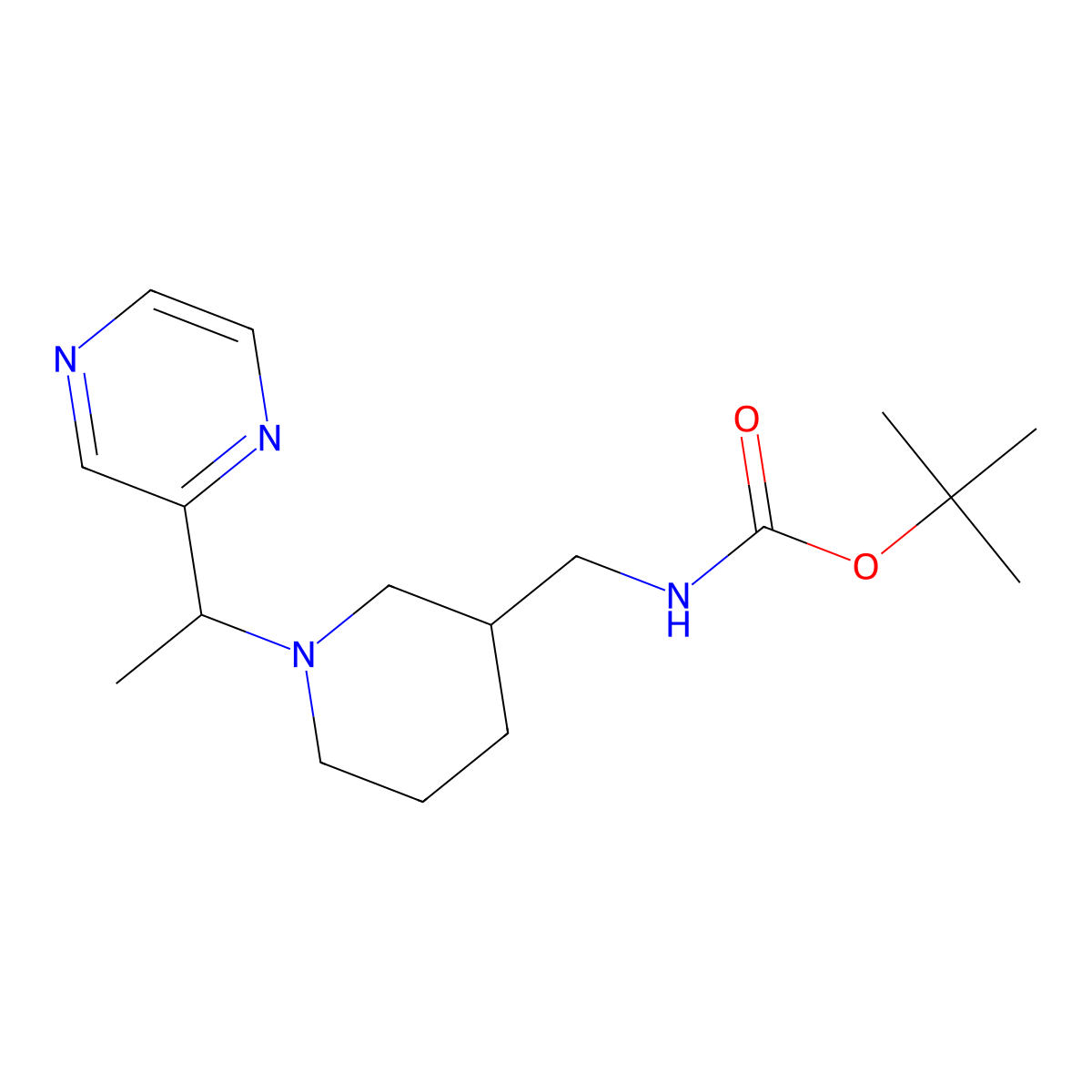 tert-Butyl ((1-(1-(pyrazin-2-yl)ethyl)piperidin-3-yl)methyl)carbamate molecular structure, CAS 1289388-28-8