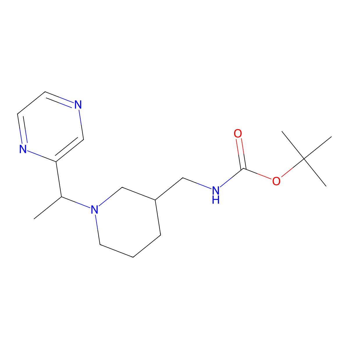 tert-Butyl ((1-(1-(pyrazin-2-yl)ethyl)piperidin-3-yl)methyl)carbamate molecular structure, CAS 1289388-28-8