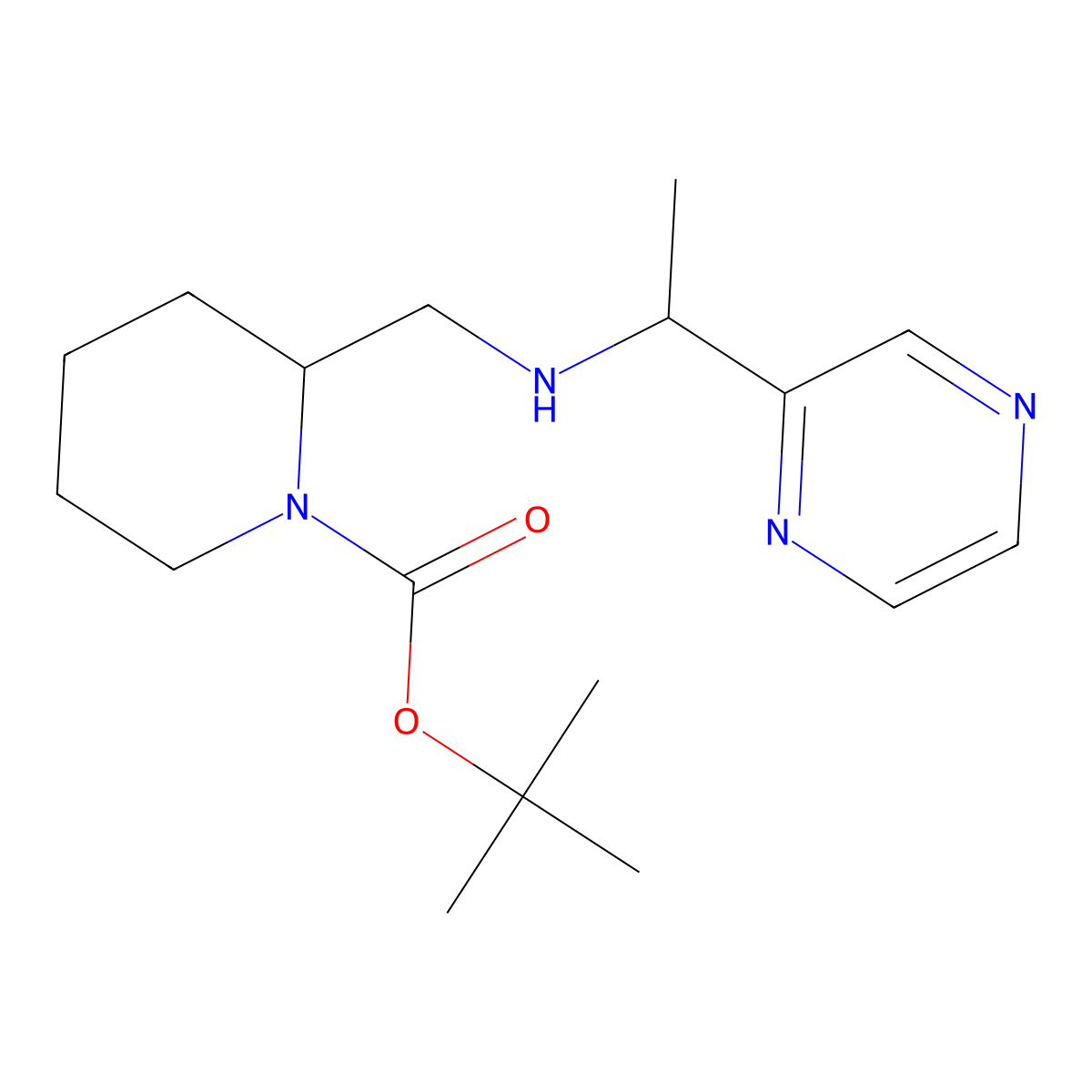 tert-Butyl 2-(((1-(pyrazin-2-yl)ethyl)amino)methyl)piperidine-1-carboxylate molecular structure, CAS 1289388-36-8
