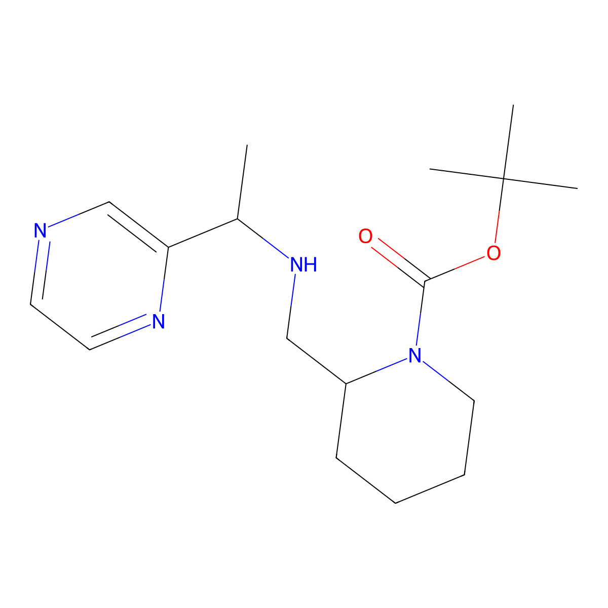 tert-Butyl 2-(((1-(pyrazin-2-yl)ethyl)amino)methyl)piperidine-1-carboxylate molecular structure, CAS 1289388-36-8
