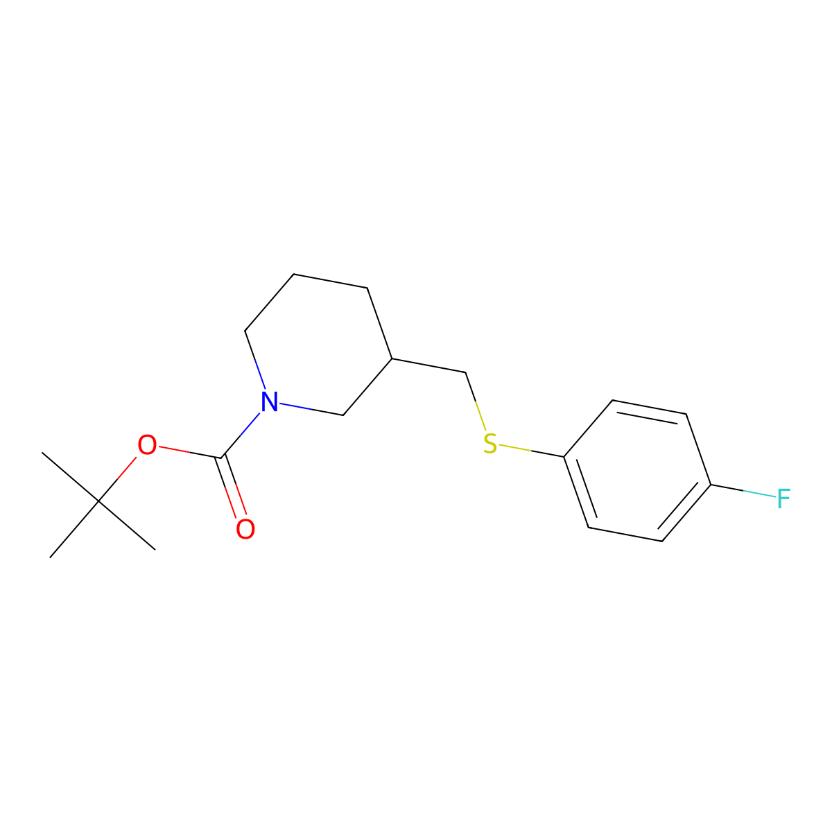 tert-Butyl 3-(((4-fluorophenyl)thio)methyl)piperidine-1-carboxylate molecular structure, CAS 1289388-37-9