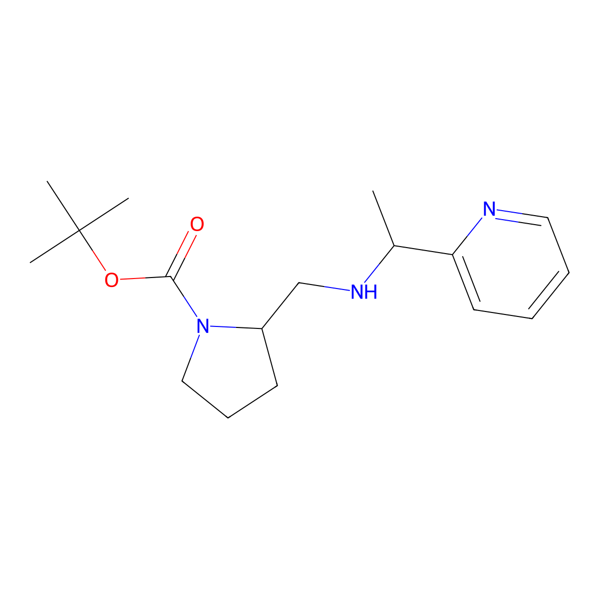 tert-Butyl 2-(((1-(pyridin-2-yl)ethyl)amino)methyl)pyrrolidine-1-carboxylate molecular structure, CAS 1289388-55-1